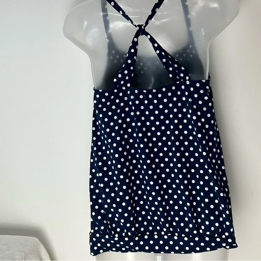 Lands' End Dark Blue w/White Dots Tankini Swim Top Size‎ 6